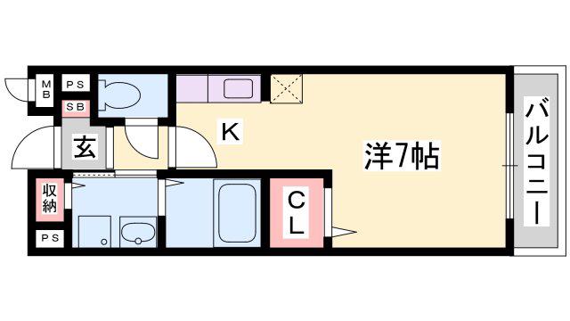 アラモードF(1K/2階)の間取り写真