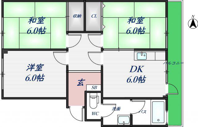 ファミリーハイツ喜里川(3DK/2階)の間取り写真