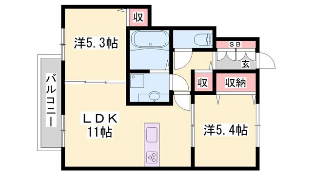 ソリッソ大久保西嶋(2LDK/1階)の間取り写真