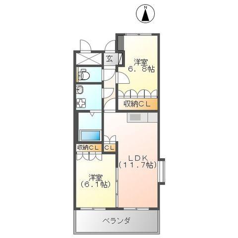 シャンピア桜木東(2LDK/2階)の間取り写真
