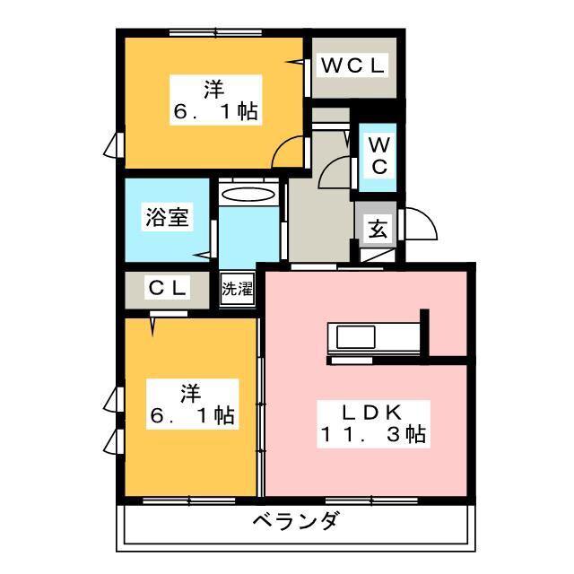 REGULUS  C棟(2LDK/1階)の間取り写真