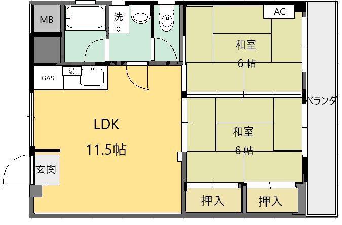 コーポ堀江(2LDK/2階)の間取り写真