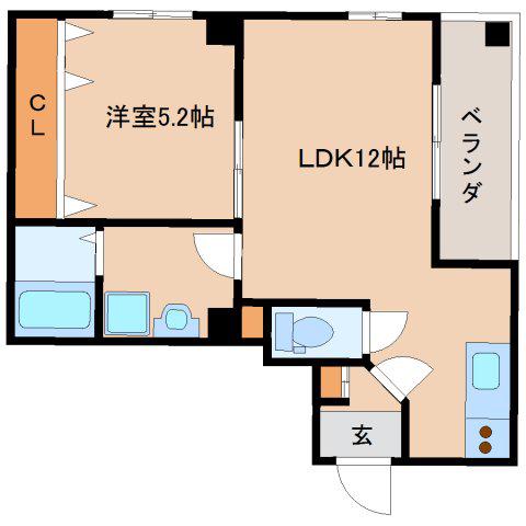 エクセレント天理(1LDK/6階)の間取り写真