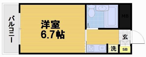 フロイデ東向日(1K/2階)の間取り写真