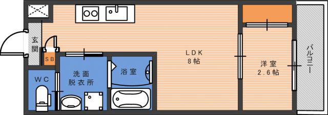 リアコート北田辺II(1LDK/2階)の間取り写真