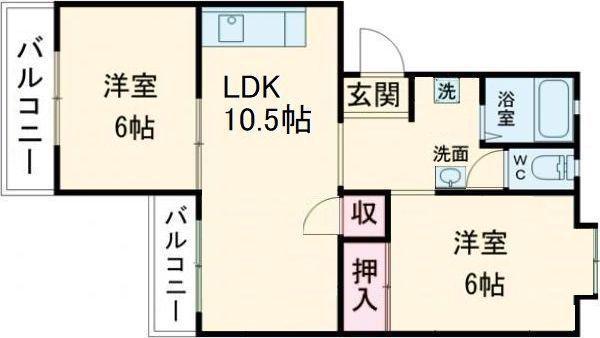 クボタハイツ(2LDK/3階)の間取り写真