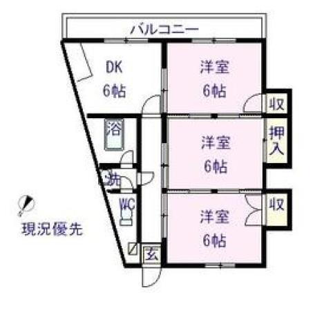 グリーンヴィラ府中A棟(3DK/3階)の間取り写真