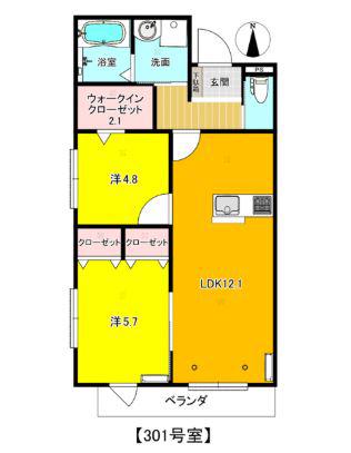 プリーマ久地(2LDK/3階)の間取り写真