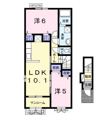 メゾンフランE(2LDK/2階)の間取り写真