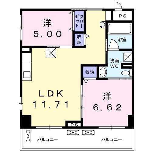 エルダーガーデン簗瀬(2LDK/3階)の間取り写真