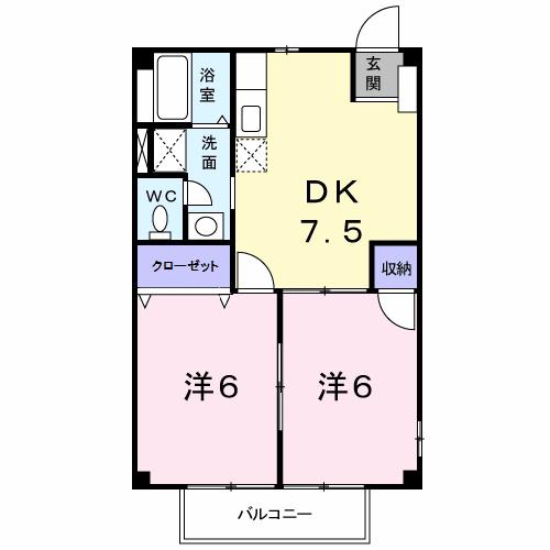 ニューシティ名東(2DK/2階)の間取り写真