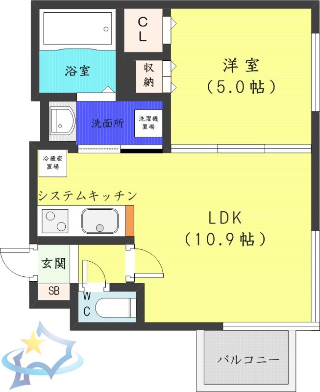 プライマル札幌円山(1LDK/5階)の間取り写真