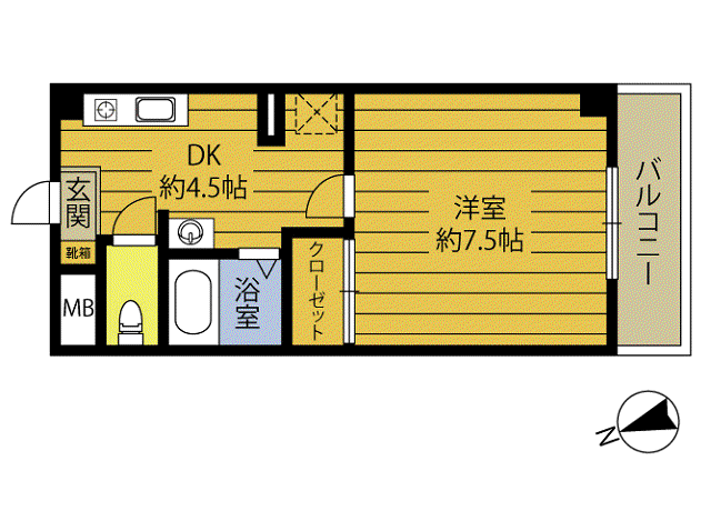 グラシアN(1K/2階)の間取り写真