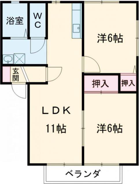 ヒルトップ利平治C(2DK/2階)の間取り写真