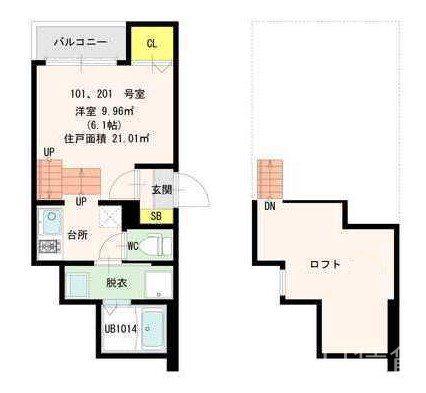 STAGE笹原(1K/2階)の間取り写真