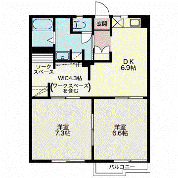 タウニィ神ノ輪 B(2DK/2階)の間取り写真