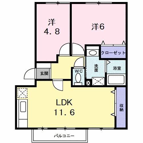 グランディール矢三B(2LDK/2階)の間取り写真