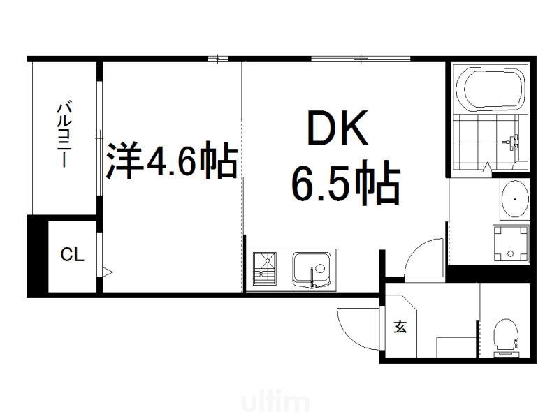 ハーモニーテラス深草下川原町(1DK/1階)の間取り写真