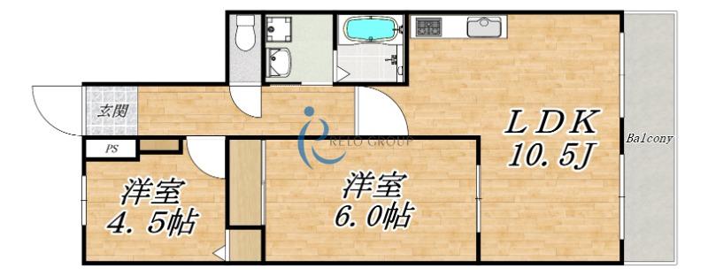 セレニティ 南巽(2LDK/6階)の間取り写真