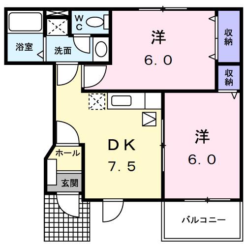 パルテ-ル B(2DK/1階)の間取り写真