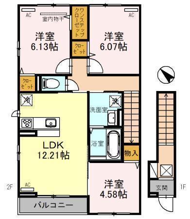 NEWDORF弐番館(3LDK/2階)の間取り写真