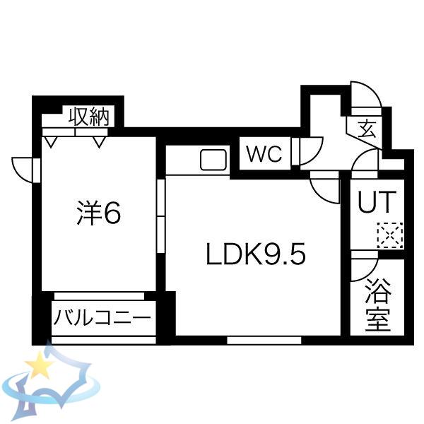 ピースフル山鼻(1LDK/1階)の間取り写真