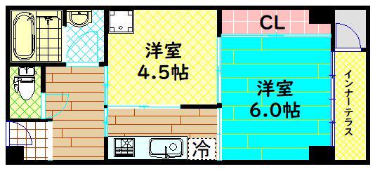 堀江テラス(2K/7階)の間取り写真