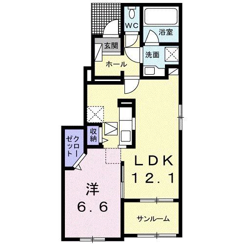 グランツ みなみ(1LDK/1階)の間取り写真