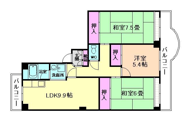フェニックス箕面(3LDK/1階)の間取り写真