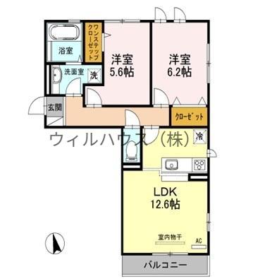 ルシエル メイキラ B棟(2LDK/1階)の間取り写真