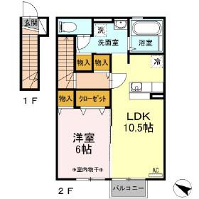 ソレイユ福原 B(1LDK/2階)の間取り写真