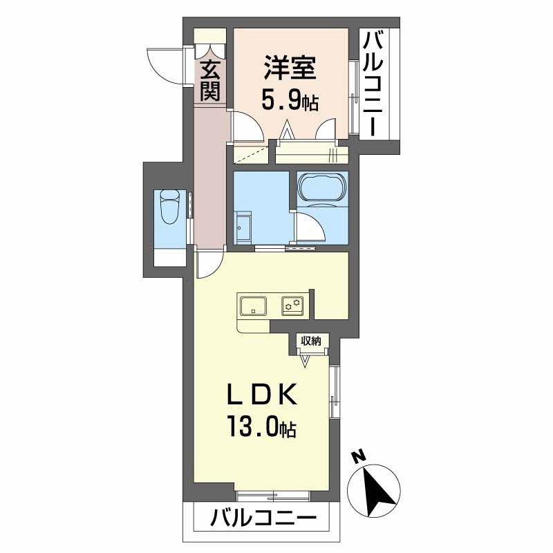 カーサ・ローザ郡元(1LDK/2階)の間取り写真