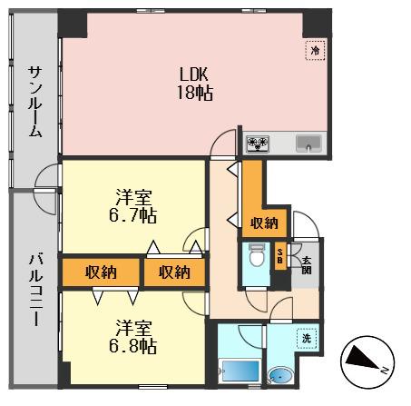 ジェネラス・パレス(2LDK/10階)の間取り写真