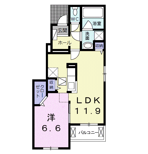 グリーンフル六十谷IV(1LDK/1階)の間取り写真
