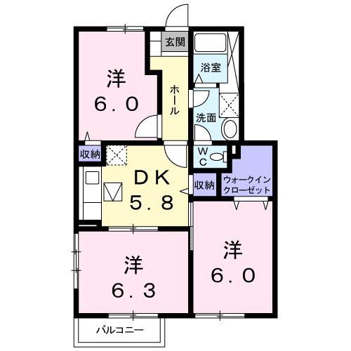 ミレニアムS II(3DK/1階)の間取り写真