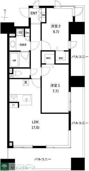 ロイヤルパークスシーサー南千住(2LDK/9階)の間取り写真