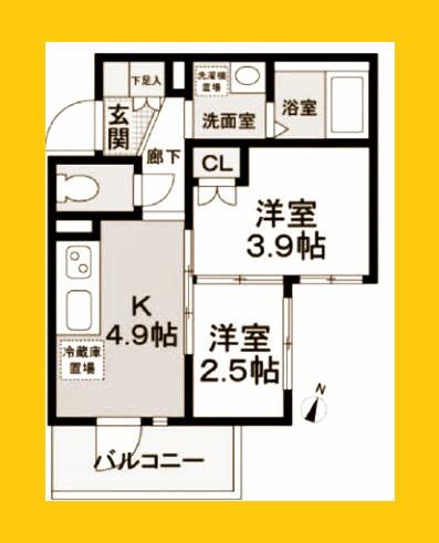WISTERIA三ツ沢(2K/2階)の間取り写真