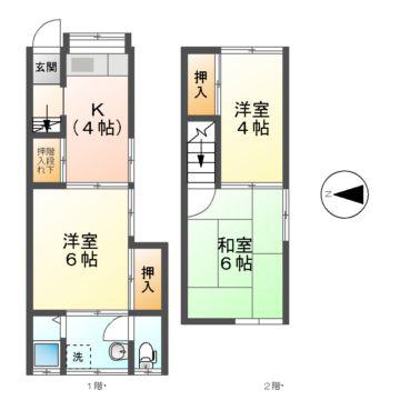 土々ヶ根みどり荘11号・12号・13号(3K/2階)の間取り写真