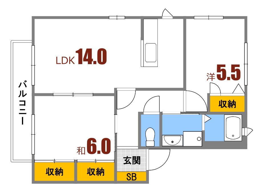 ドミール東青崎 II(2LDK/2階)の間取り写真
