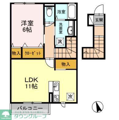 仲町フラット(1LDK/2階)の間取り写真