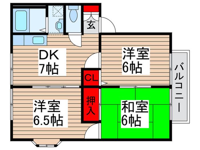 ジュネス松戸(3DK/2階)の間取り写真