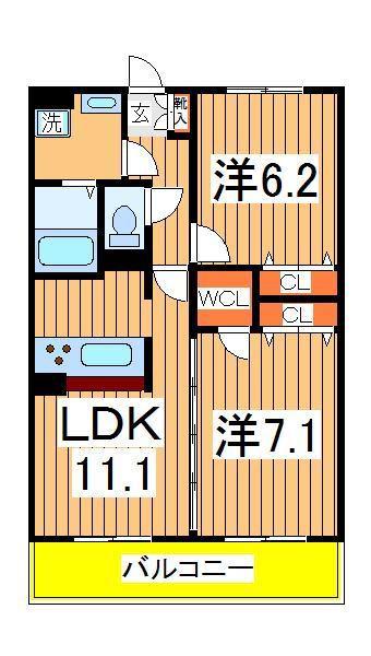 グリシーナおおたか1(2LDK/1階)の間取り写真