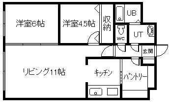 ハーモニー豊岡(2LDK/3階)の間取り写真