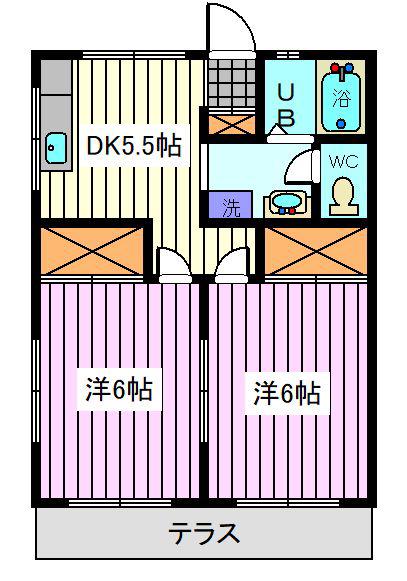 エスポアールハイツ(2DK/1階)の間取り写真