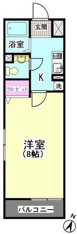 ウィステアリアうのき(1K/2階)の間取り写真