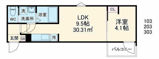 GRADUS道場北II(1LDK/3階)の間取り写真