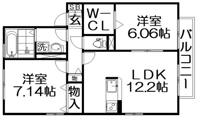 ルミエール東中振B棟(2LDK/2階)の間取り写真