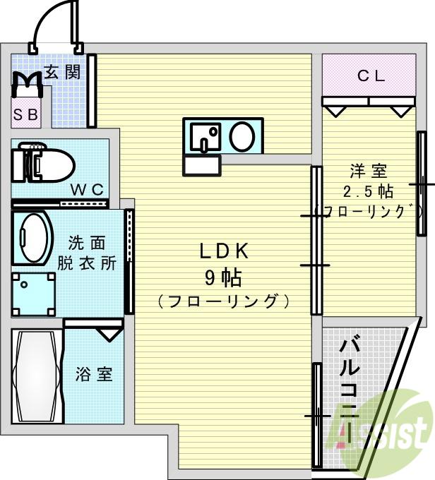 リアコート関大前2(1LDK/1階)の間取り写真