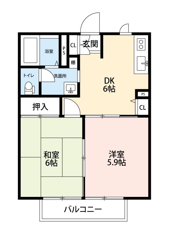 第五大滝ハイツB(2DK/2階)の間取り写真