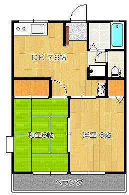 グリーンフラットB(2DK/1階)の間取り写真